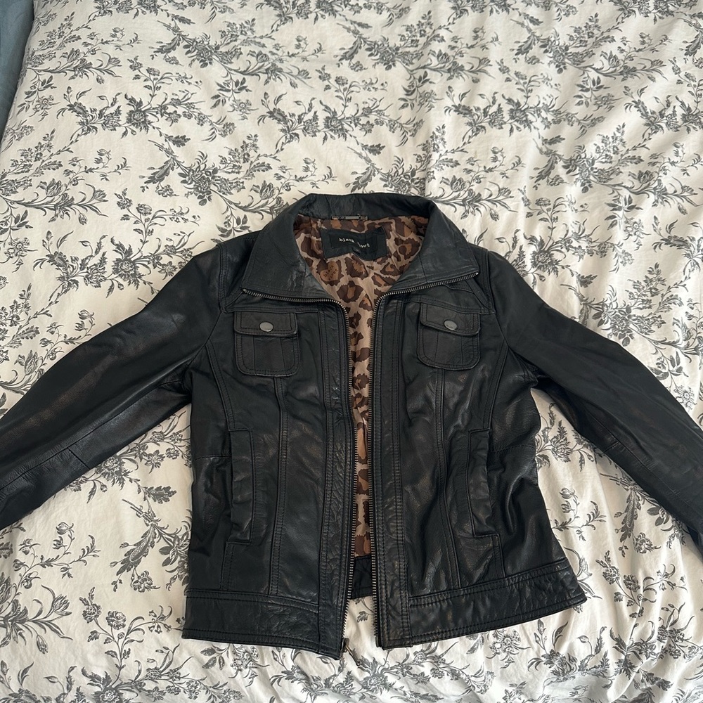 Black rivet genuine leather jacket